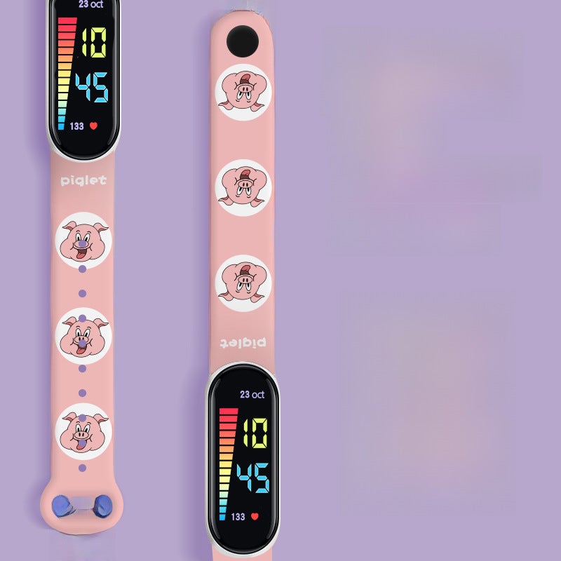 Cross-border in Stock M 12 printed LED waterproof electronic watch cartoon student cute bracelet wrist strap watch wholesale Pink-piggy