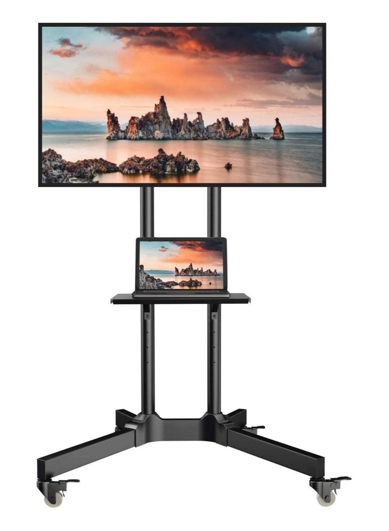 Mobile TV Cart with Wheels for 32-65 Inch LCD LED Plasma Flat Screen TVs- Height Adjustable Rolling TV Stand Hold up to 132 lbs- Floor Stand with Tray Max VESA 600x400mm - Image 1