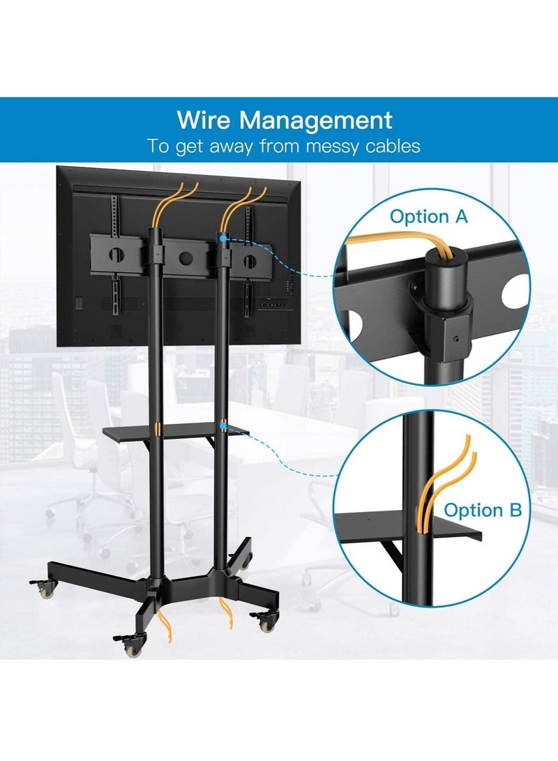 Mobile TV Cart with Wheels for 32-65 Inch LCD LED Plasma Flat Screen TVs- Height Adjustable Rolling TV Stand Hold up to 132 lbs- Floor Stand with Tray Max VESA 600x400mm - Image 3