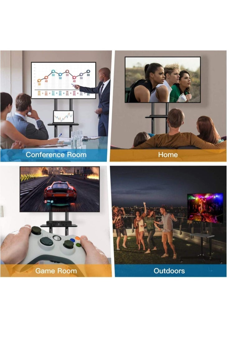 Mobile TV Cart with Wheels for 32-65 Inch LCD LED Plasma Flat Screen TVs- Height Adjustable Rolling TV Stand Hold up to 132 lbs- Floor Stand with Tray Max VESA 600x400mm - Image 4