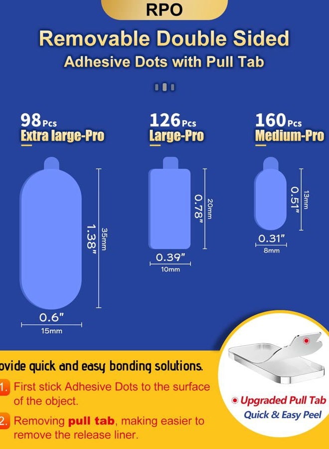 PHIXBEAR Extra Large-Pro Mounting Putty No Residue with Pull Tab, Strong Double Sided Glue Adhesive Dots Clear Museum Sticky Tack, Picture Hanging Strips Fixed Decor Craft, 0.6 x 1.38 in (98 Pcs) - Image 2