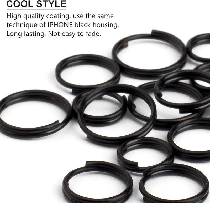 FEGVE Titanium Key Rings Split Rings, Small Keyrings, Jump Rings for Necklaces, Keys, Jewelry Attachment - 15pcs Mix 10/12/14mm (Black) - Image 3