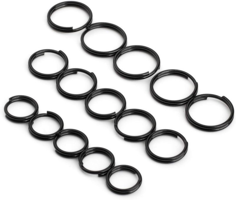 FEGVE Titanium Key Rings Split Rings, Small Keyrings, Jump Rings for Necklaces, Keys, Jewelry Attachment - 15pcs Mix 10/12/14mm (Black) - Image 1