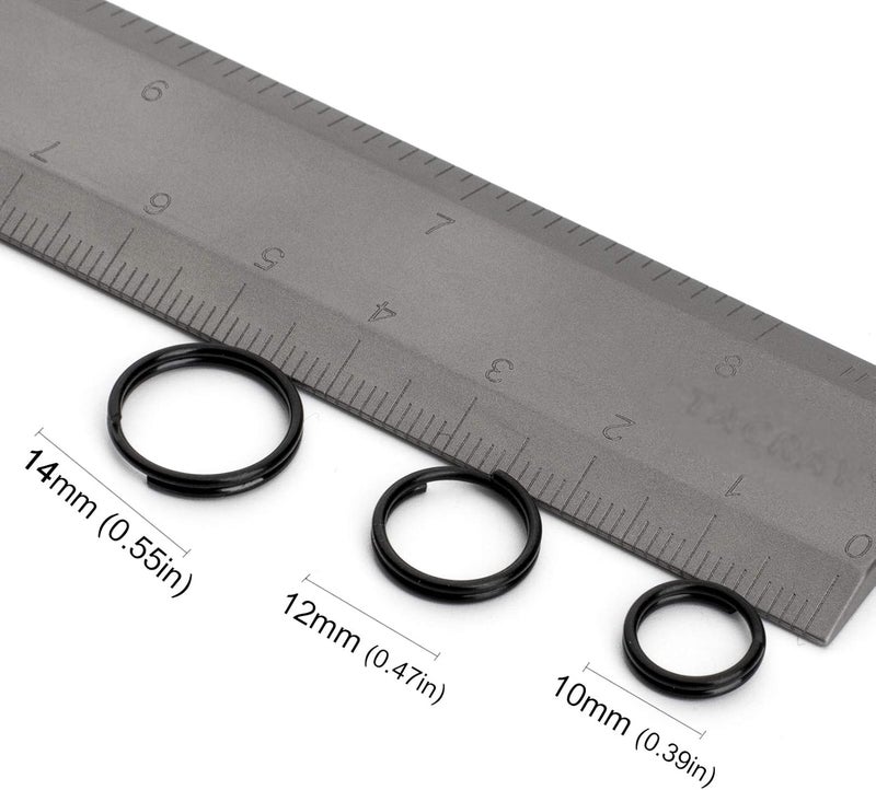 FEGVE Titanium Key Rings Split Rings, Small Keyrings, Jump Rings for Necklaces, Keys, Jewelry Attachment - 15pcs Mix 10/12/14mm (Black) - Image 2
