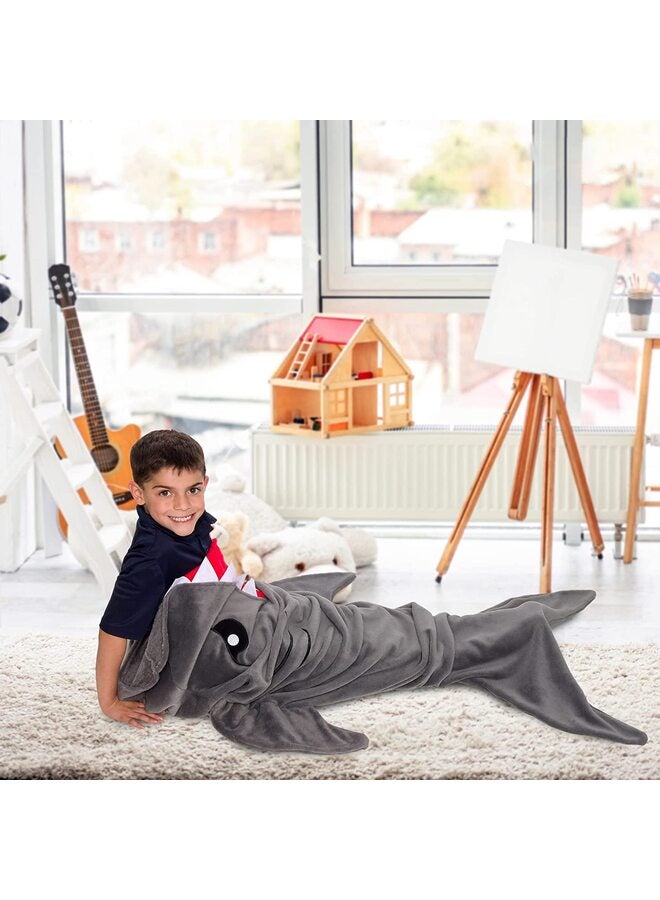 Animal Tail Blanket - Plush Animal Sleeping Bag Blanket for Kids (Gray Shark)  - Image 2