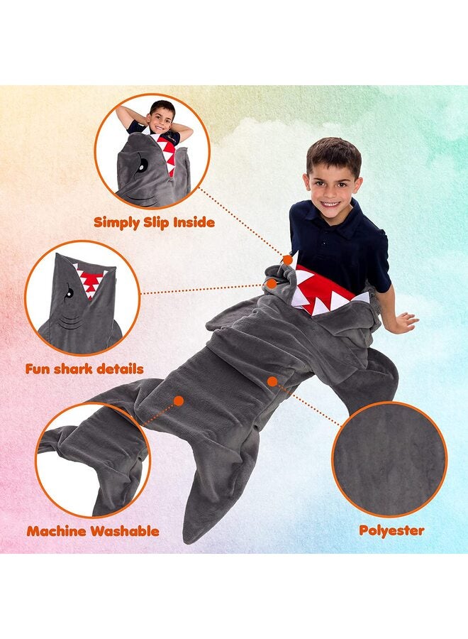 Animal Tail Blanket - Plush Animal Sleeping Bag Blanket for Kids (Gray Shark)  - Image 5