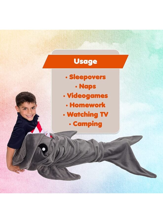 Animal Tail Blanket - Plush Animal Sleeping Bag Blanket for Kids (Gray Shark)  - Image 4