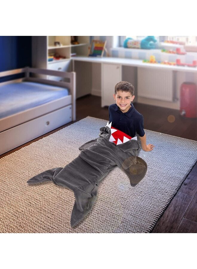 Animal Tail Blanket - Plush Animal Sleeping Bag Blanket for Kids (Gray Shark)  - Image 3