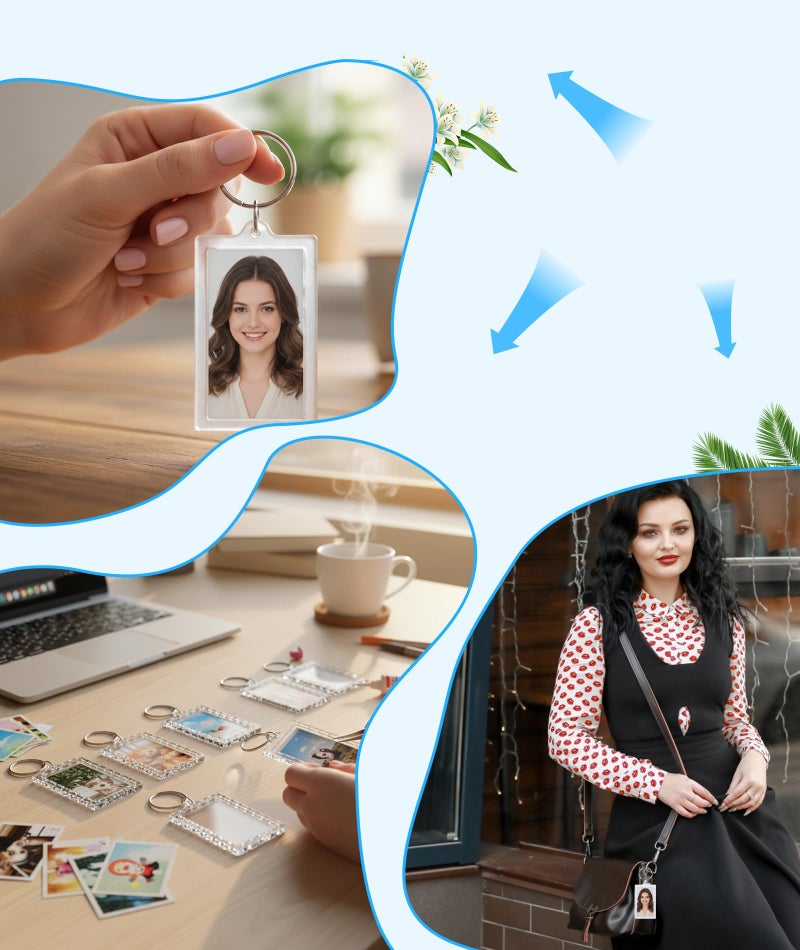 squishy 10Pcs Photo Keychain, Acrylic Photo Frame Keychain, Large Floral Edge Transparent Photocard Holder for DIY, Gifts, Travel and Work - Image 2