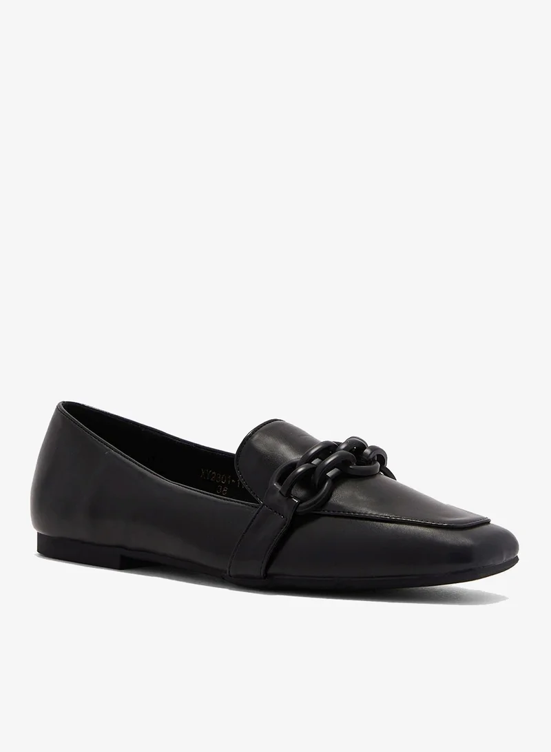 ELLA Tonal Chain Square Toe Loafer Black