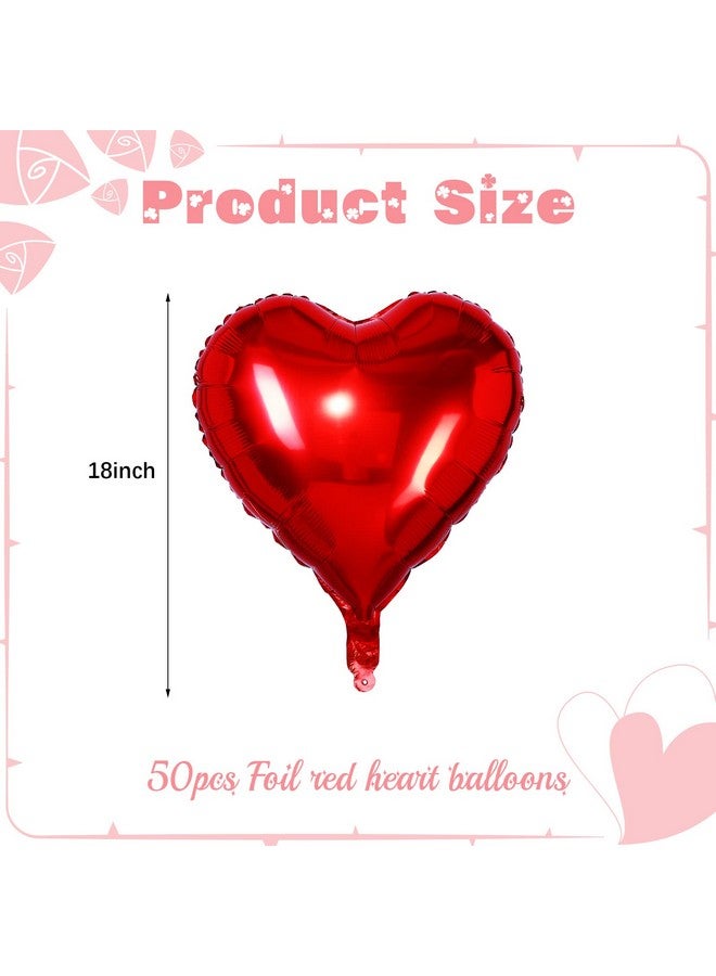 Raiten 50 Pcs Red Valentine's Day Balloons Heart Foil Balloon Valentine's Day Decorations 18 Inch Valentines Balloon Love Balloons Party Decorations for Wedding Engagement Baby Shower Birthday Holiday Decor - Image 2