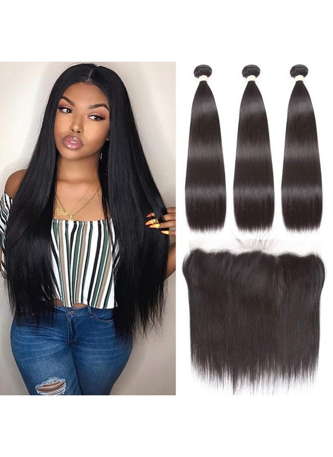 Beauhair - Brazilian Straight Hair 3 Bundles With Frontal Closure(20 22 24+18Frontal) 13X4 Ear To Ear Lace Frontal Closure With Bundles Unprocessed Virgin Human Hair Bundles With Frontal Natural Color - Image 1