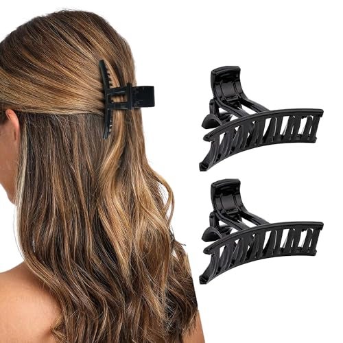 BIRDWARE Big-Size Black, Shell Color Imported Acrylic Material Stone Butterfly Hair Clips For Women (Pack of 2 Pc, Black, Shell Colour) | Hair Clutchers - Image 1