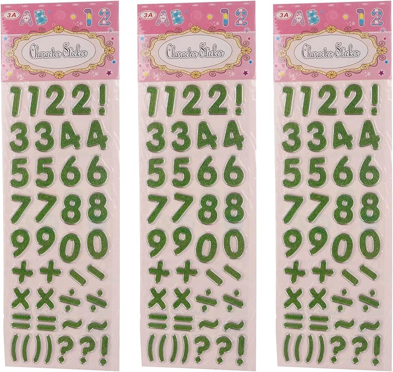 Plastic English Numbers Stickers Set Of 3 Pieces For Kids - Green 3A-5034-Green26