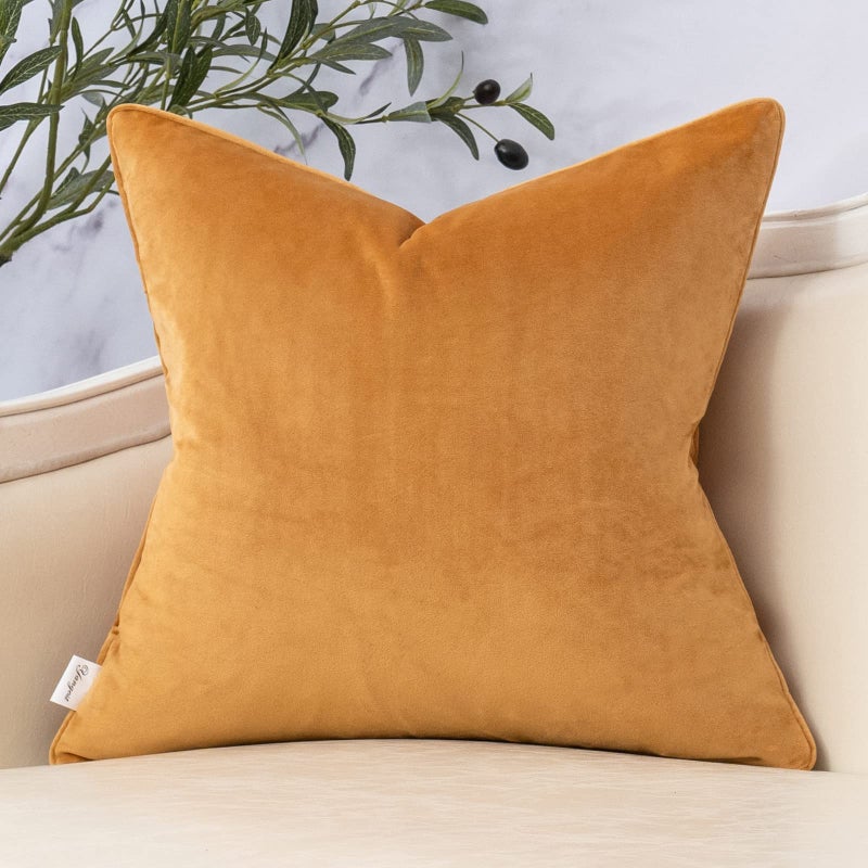 Yangest Orange Yellow Square Throw Pillow Cover Wavy Velvet Cushion Cover Modern Zippered Pillowcase for Sofa Couch Bedroom Living Room Chair, 18 x 18 Inch - Image 2