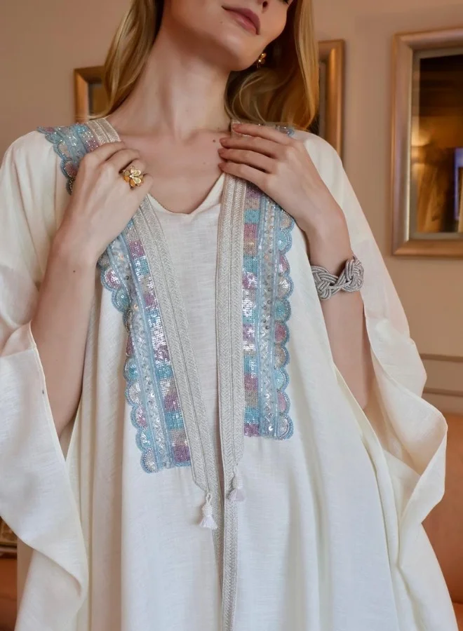MAISON ARABELLE SAHAR LINEN EMBROIDERED ABAYA