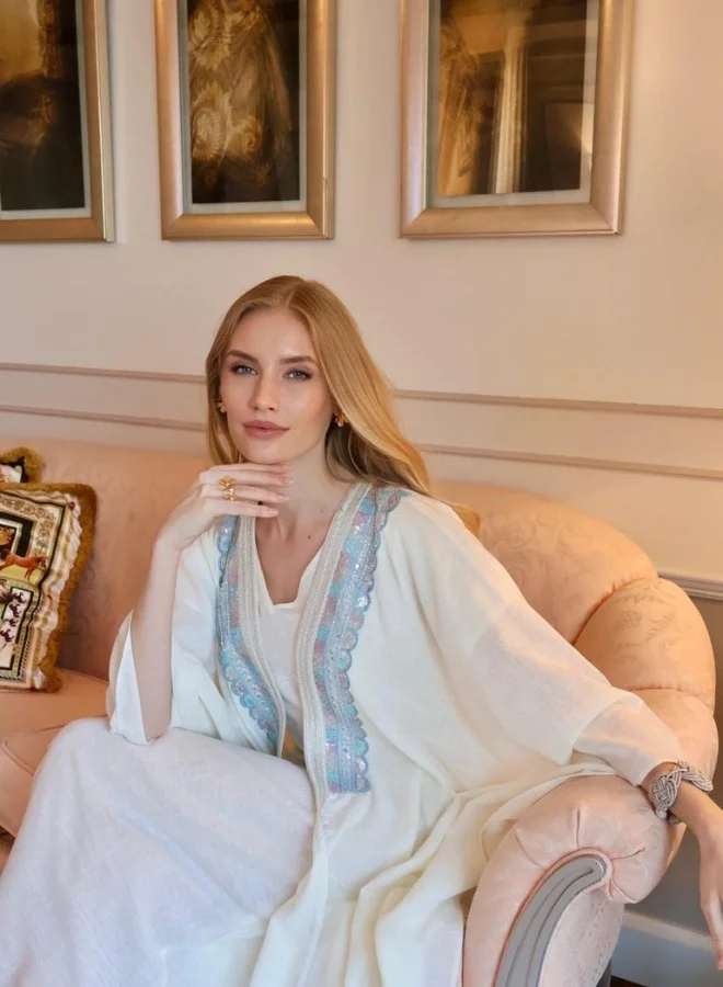 MAISON ARABELLE SAHAR LINEN EMBROIDERED ABAYA