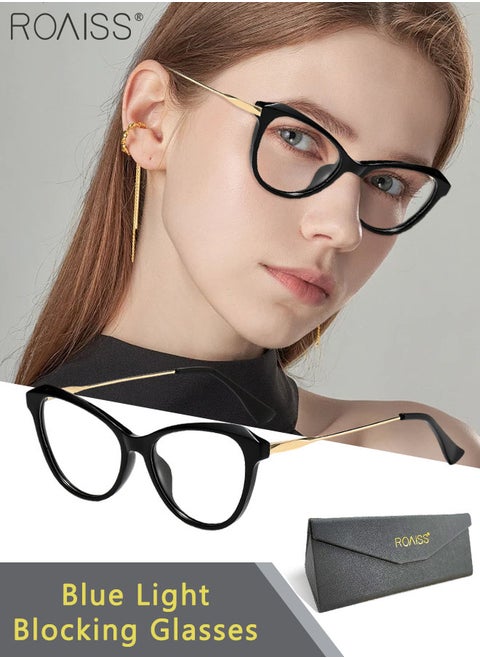 Women's Blue Light Blocking Glasses, Blue Light Filter Computer Reading Gaming TV Phones Cat Eye Eyeglasses, Fashion Anti Eyestrain Headache Eyewear, Black Gold