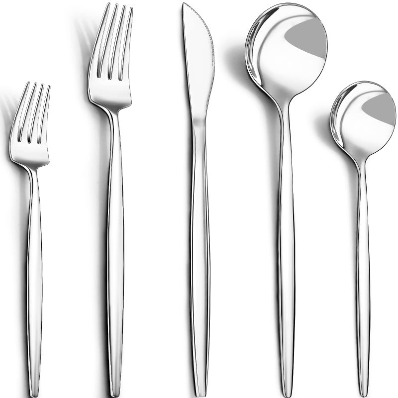 CEKEE 40Piece Matte Black Silverware Set Efar Stainless Steel Flatware Set Service for 8 Metal Cutlery Eating Utensils Tableware Includes ForksSpoonsKnives Square Edge 
