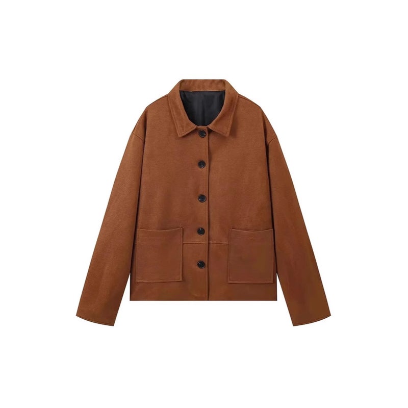 Retro Turn-Down Collar Casual Jacket Women's Spring Autumn Outerwear