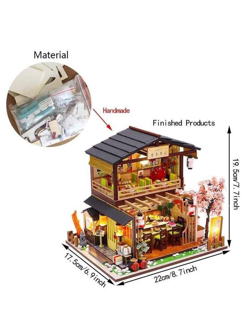 Generic - DIY Miniature Dollhouse Kit with Furniture and LED Light, Japanese Sushi Shop, Wooden Dollhouse, 1:24 Scale Creative Doll House Toys, Home Decoration - Image 1