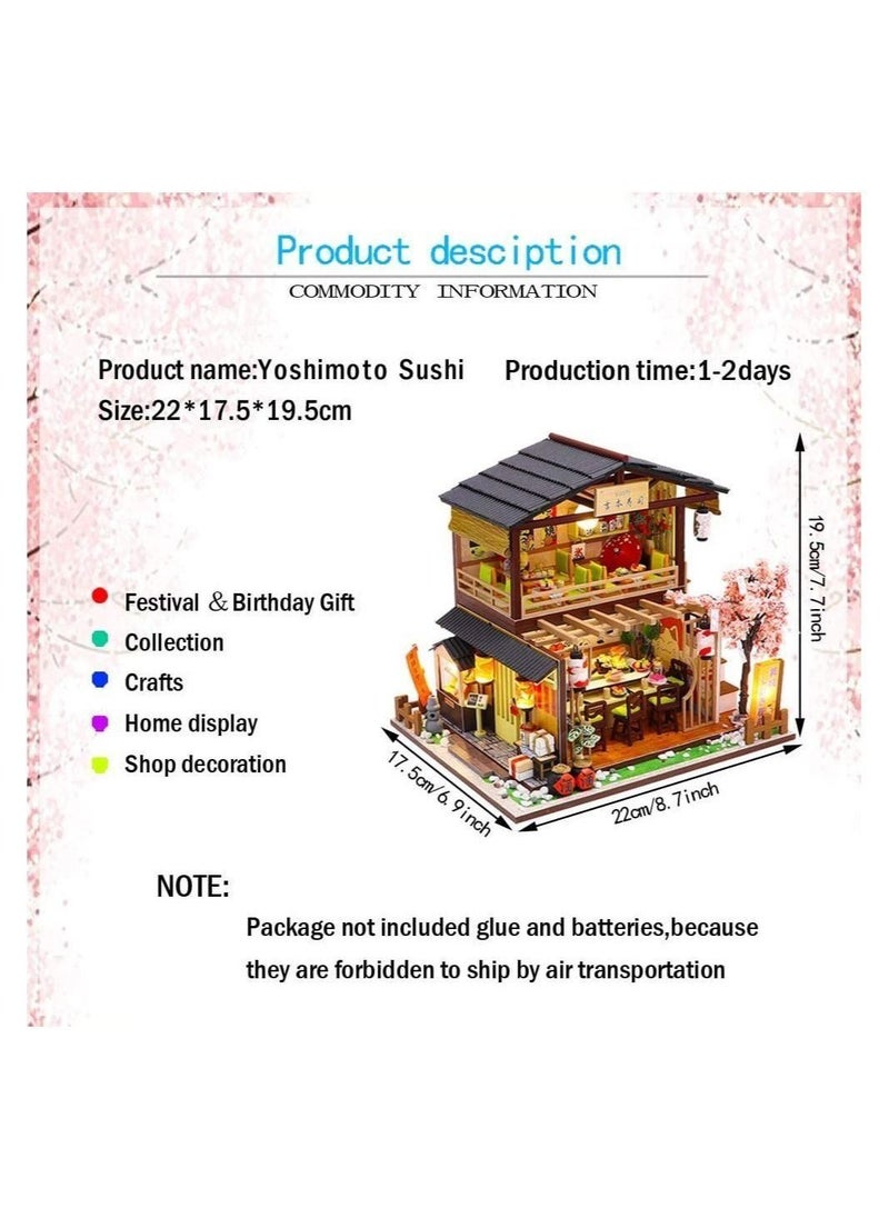 Generic - DIY Miniature Dollhouse Kit with Furniture and LED Light, Japanese Sushi Shop, Wooden Dollhouse, 1:24 Scale Creative Doll House Toys, Home Decoration - Image 1