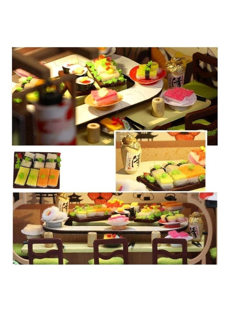 Generic - DIY Miniature Dollhouse Kit with Furniture and LED Light, Japanese Sushi Shop, Wooden Dollhouse, 1:24 Scale Creative Doll House Toys, Home Decoration - Image 1