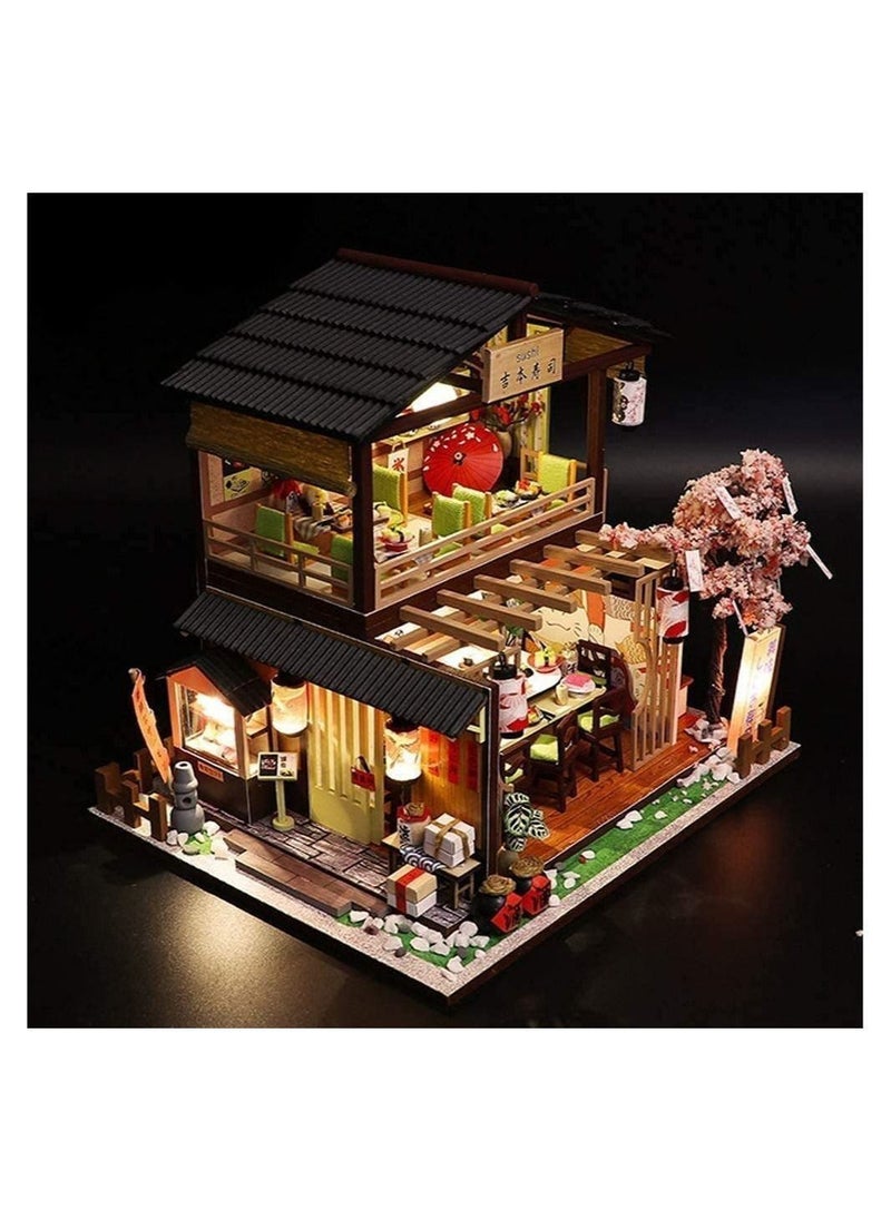 Generic - DIY Miniature Dollhouse Kit with Furniture and LED Light, Japanese Sushi Shop, Wooden Dollhouse, 1:24 Scale Creative Doll House Toys, Home Decoration - Image 1