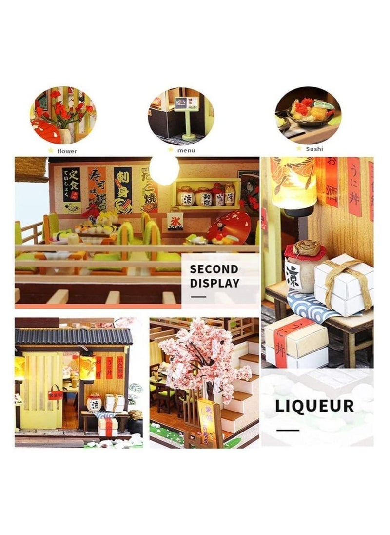 Generic - DIY Miniature Dollhouse Kit with Furniture and LED Light, Japanese Sushi Shop, Wooden Dollhouse, 1:24 Scale Creative Doll House Toys, Home Decoration - Image 1