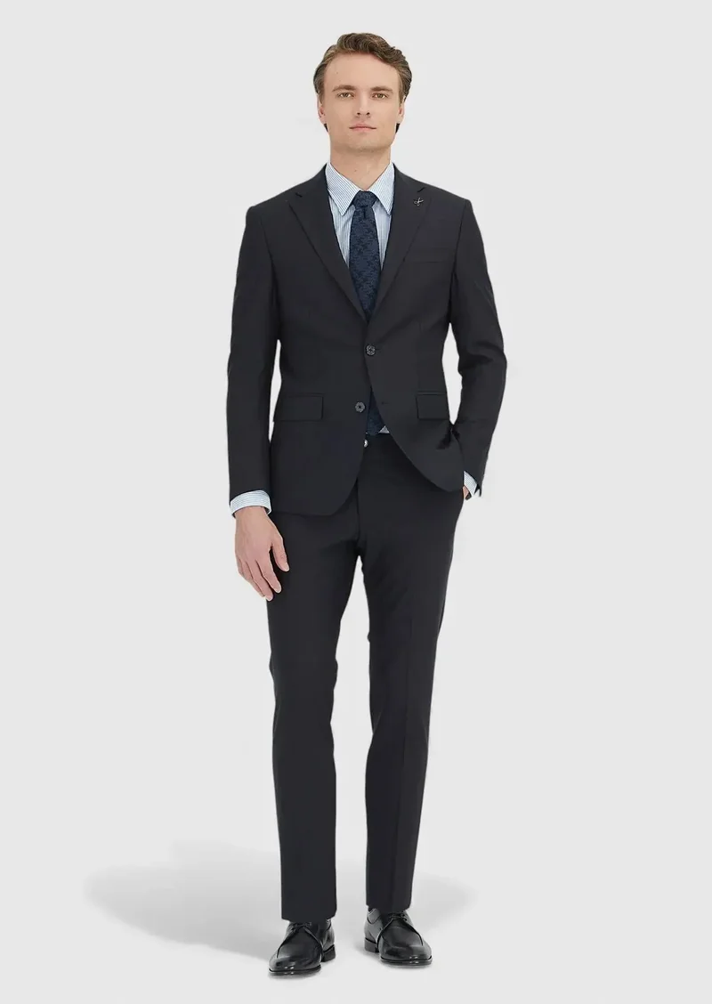RAMSEY Black Micro Modern Fit Wool Blended Suit