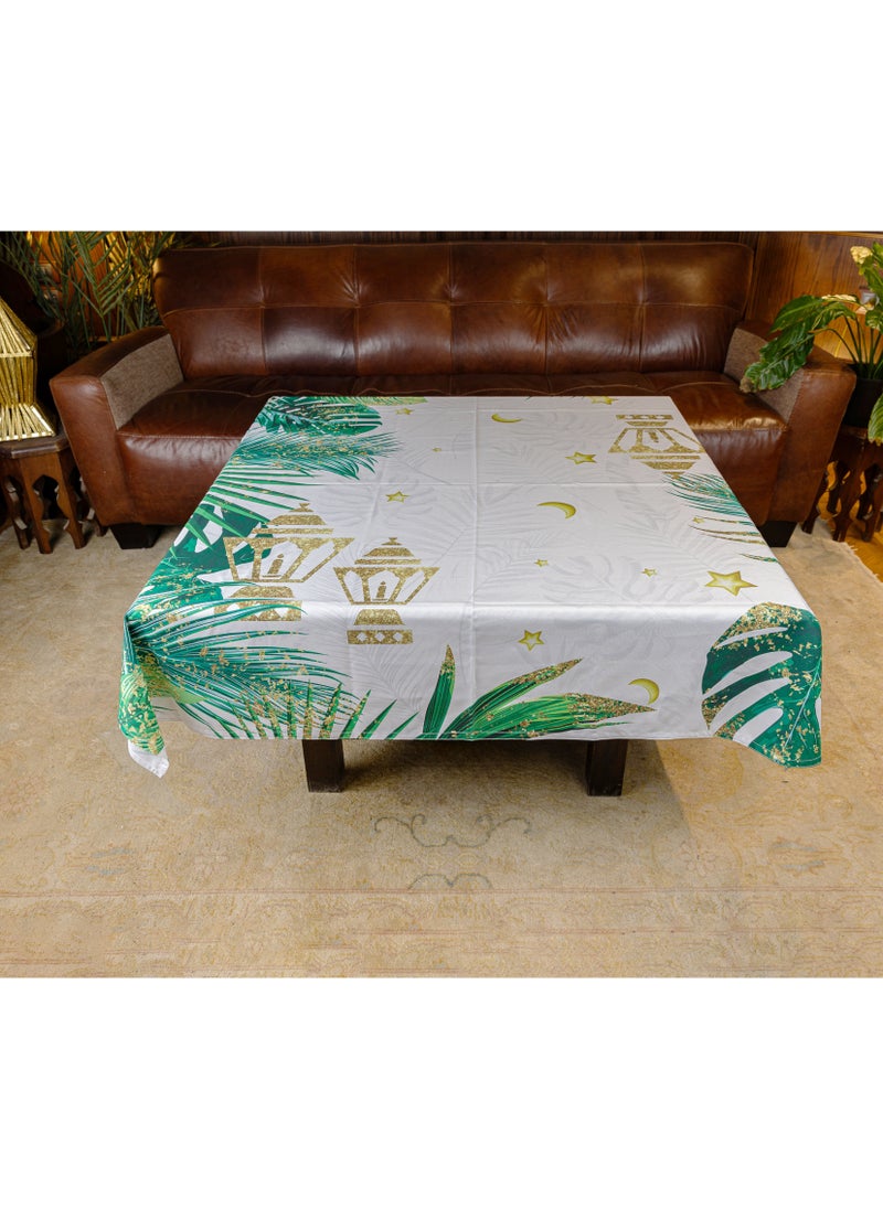Omash.com - Ramadan Tablecloth- Digitaly Printed Fabric - 135 x 135cm- Fits a 4 seats dining table or Coffee table-  Botanical Golden Fawanees - Image 1