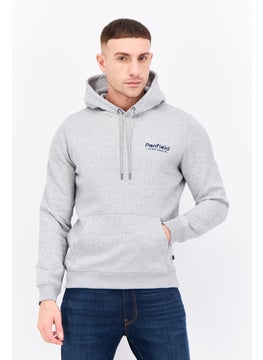 Men Hooded Brand Logo Long Sleeve Sweatshirt, Grey