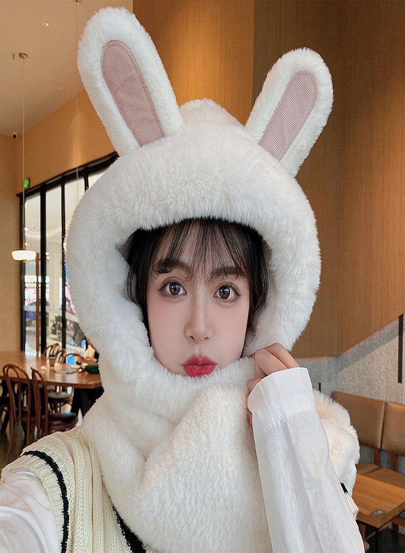 GGOOT Bunny Scarf With Ears, 3 In 1 Cute Furry Hat, Girls Cute Animal Winter Hats Soft Warm Plush Hoodie Cap With Paw Gloves Mitten Scarf Set  - Image 5