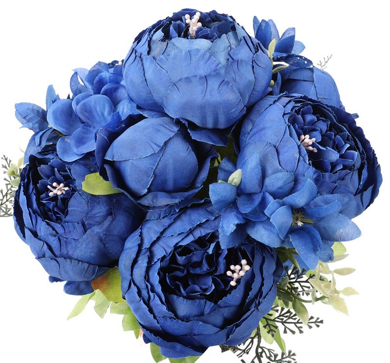 Duovlo Artificial Peony Silk Flowers Fake Flowers Vintage Wedding Home DecorationPack of 1 Navy
