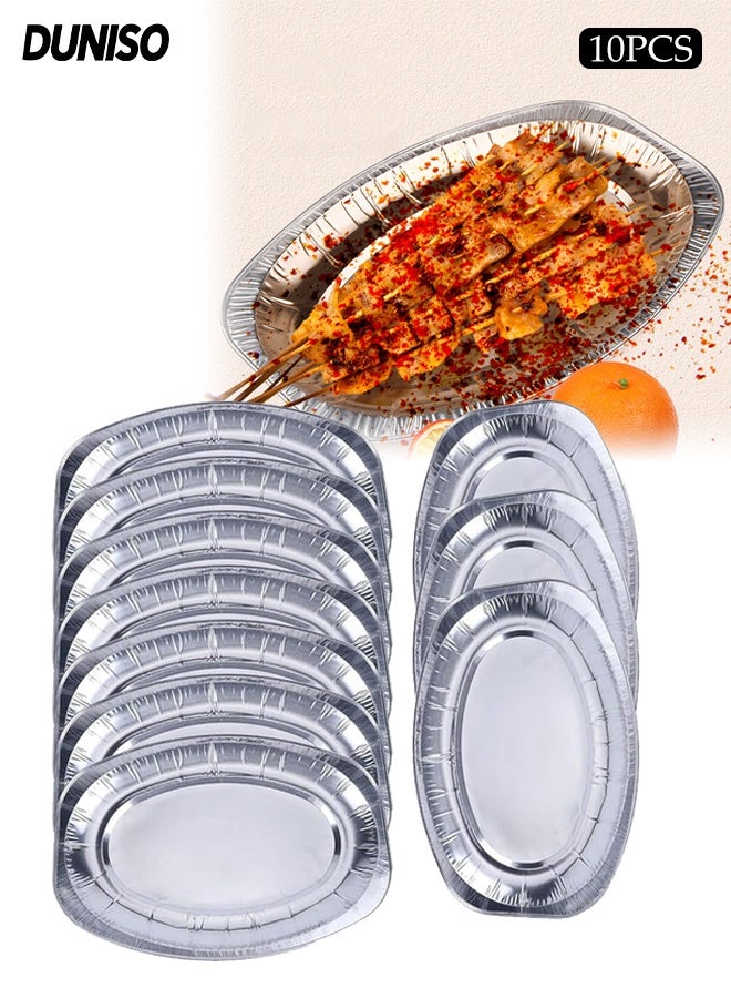 DUNISO 10 Pcs Disposable Aluminium Rectangle Containers,Reusable Foil Trays,Heavy Duty Aluminum Foil Trays Containers,High Temperature Resistance,Resistant to Deformation,for Party, Wedding, Catering, 35.2*24.7*2.4CM - Image 1