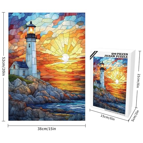 Artinhand Great Jigsaw Puzzles for Adults 500 Pieces Stained Glass Lighthouse Wooden Challenging Puzzles Gift for Friends Family Home Decoration Puzzle - Image 5