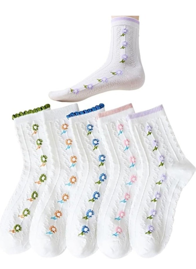 Necomi 5 Pairs Floral Lovely Design Cotton Socks  - Image 2