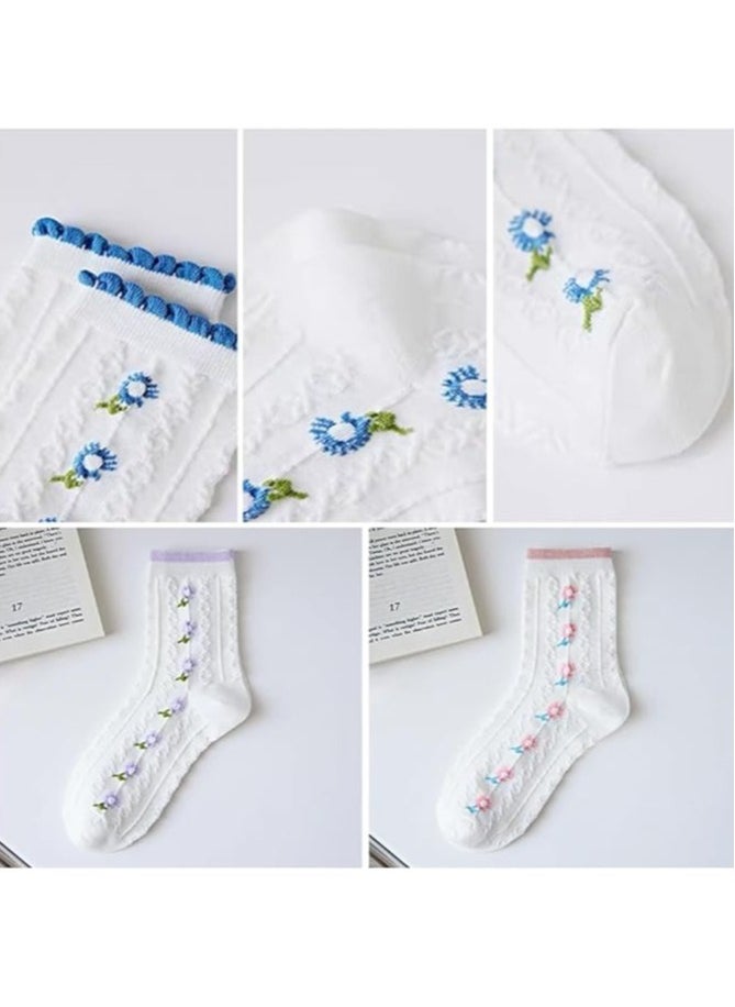 Necomi 5 Pairs Floral Lovely Design Cotton Socks  - Image 3