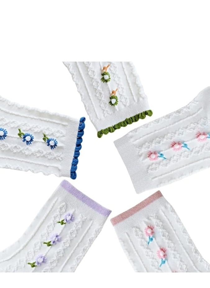 Necomi 5 Pairs Floral Lovely Design Cotton Socks  - Image 5