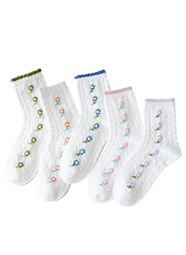 Necomi 5 Pairs Floral Lovely Design Cotton Socks  - Image 1
