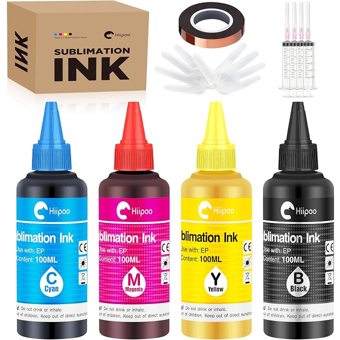 Hiipoo Sublimation Ink Refill for C88 C88+ WF7710 WF7820 ET2720 ET2760 ET2750 ET4700 ET-2800 ET-2803 ET-2850 Inkjet Printer Heat Press Transfer on Mugs Bag T-Shirts Pillows Phone Case 400ML