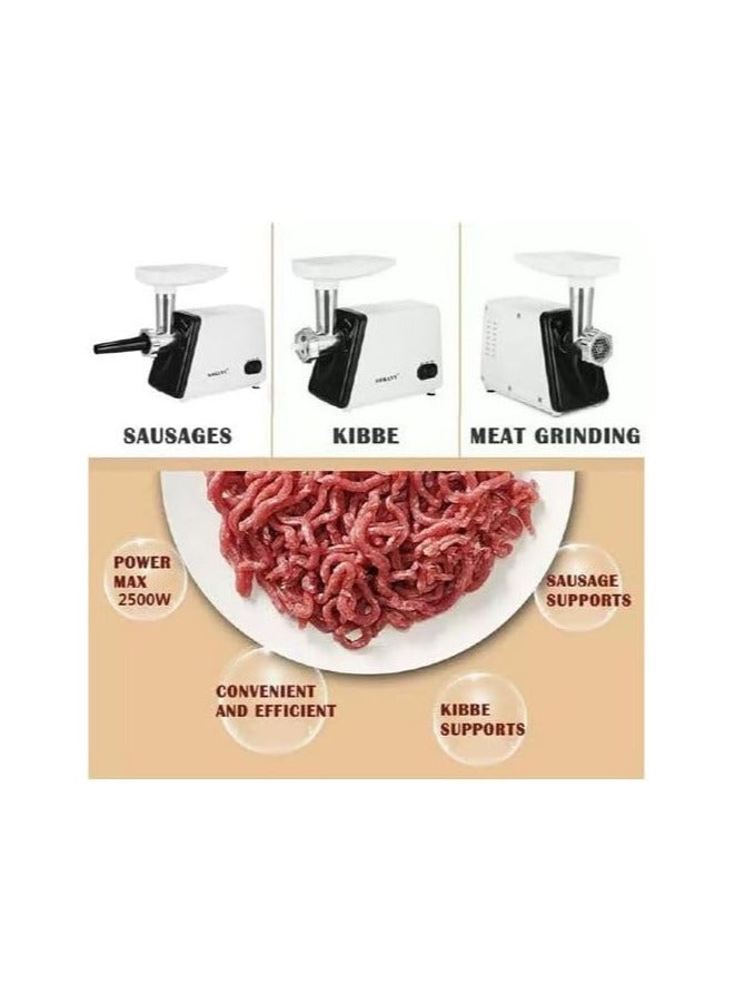 JAMAKY Italy Jamaki Multifunctional Electric Meat Grinder, 2500W Copper Motor for Meat Mincing, Sausage Stuffing, Biscuit Making, Sharp Stainless Steel Blades, White - JMK8004 - Image 5