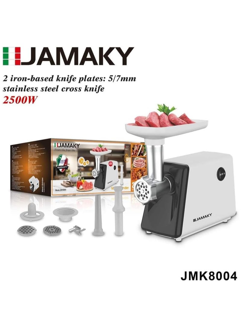 Jamaki Multifunctional Electric Meat Grinder 2500W Copper Motor for Meat Mincing, Sausage Stuffing, Biscuit Making, Sharp Stainless Steel Blades, White - JMK8004  - Image 2