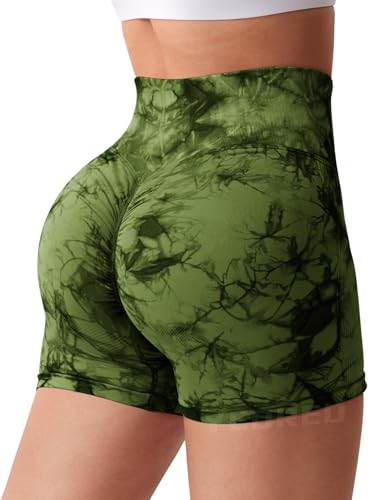 YEOREO Women High Waist Workout Yoga Gym Smile Contour Seamless Cycling Shorts Green L - Image 4