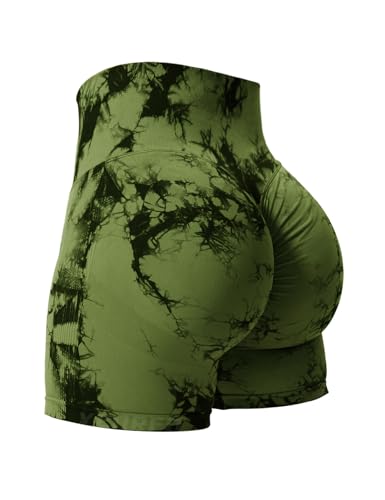 YEOREO Women High Waist Workout Yoga Gym Smile Contour Seamless Cycling Shorts Green L - Image 1