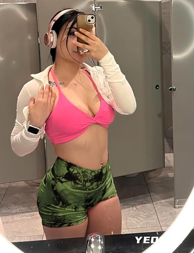 YEOREO Women High Waist Workout Yoga Gym Smile Contour Seamless Cycling Shorts Green L - Image 2