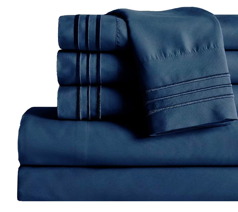 Mocassi Full Sheet Set  Luxury Hotel 1800 Premier Bedding Sheets  Pillowcases  Ultra Soft Breathable  Cooling Bed Sheets  Deep Pocket  Wrinkle Resistant  6 Piece Set  Full Navy Blue