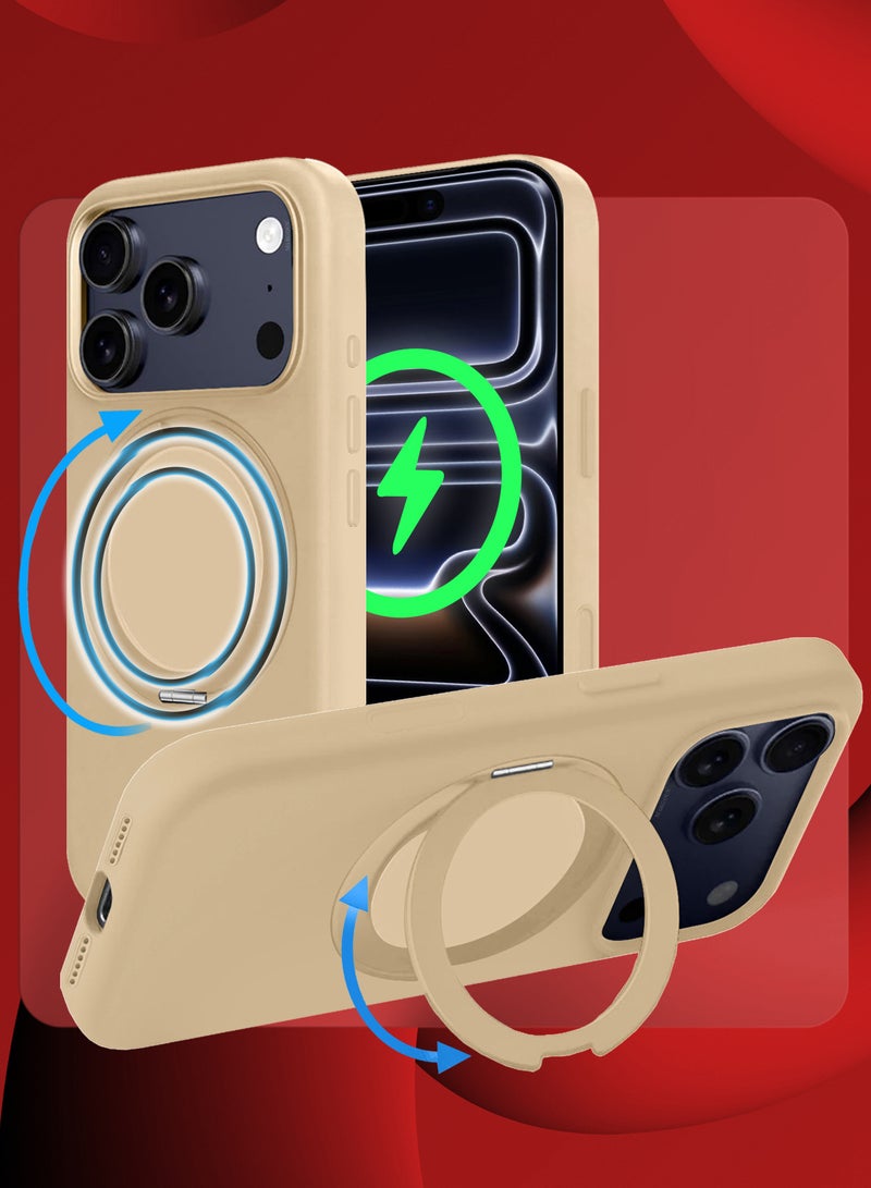 CATANES MagSafe Silicone Case Cover for Apple iPhone 17 Pro Max - 360° Spin Magnetic Stand Holder, Soft Liquid Silicone Cozy Grip -Full Camera Protection - Non-Slip Phone Case - Desert Titanium - Image 4