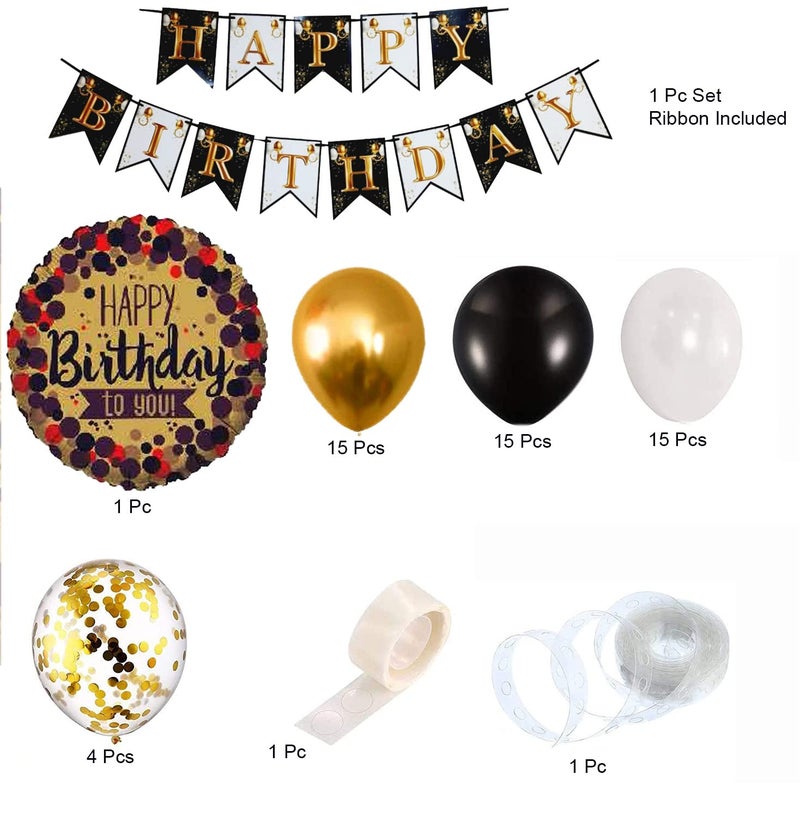 SOI Happy Birthday Decoration Black And Golden (52 Pcs)| Balloons For Decoration Birthday Party | Confetti Balloons For Decoration | Arch Glue Dot And Balloon | Happy Birthday Banner - Image 2