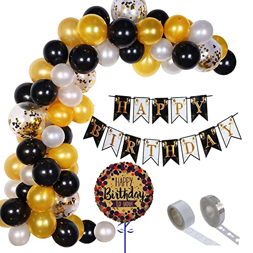 SOI Happy Birthday Decoration Black And Golden (52 Pcs)| Balloons For Decoration Birthday Party | Confetti Balloons For Decoration | Arch Glue Dot And Balloon | Happy Birthday Banner - Image 1